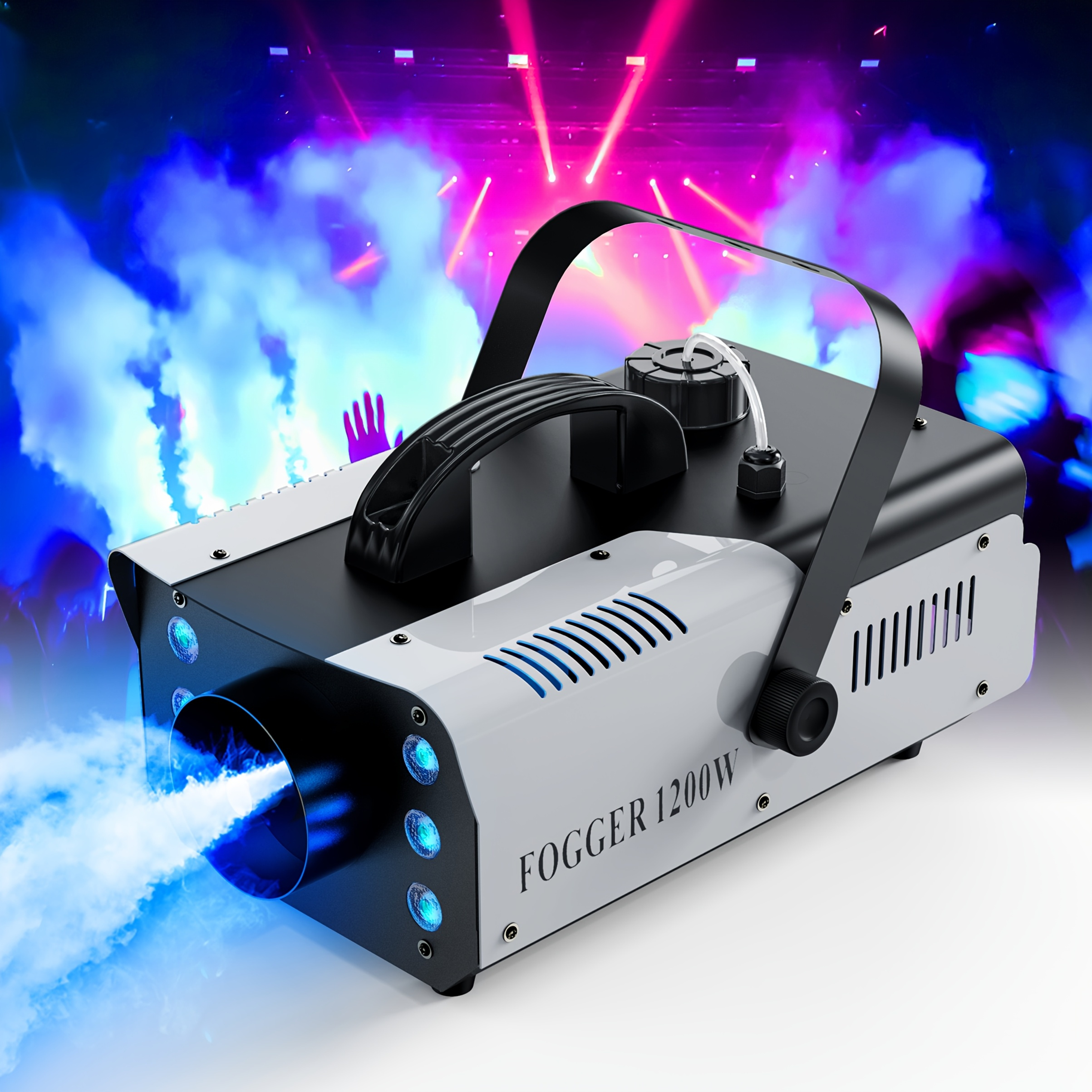 1200W Fog Machine with RGB 6LEDs Lighting Smoke Haze Generator Stage Effect Equipment for Play Theater Professional Stage Home Entertainment Halloween Party DJ Nightclub Wedding