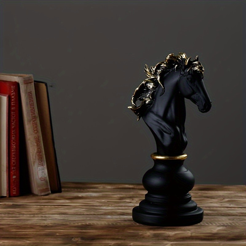 3pcs of Black and Golden Resin Chess Ornaments, Luxurious Black and Golden Chess Pieces, Suitable for Home Decoration- Ideal for Living Rooms and Study Rooms. Desk Arrangement
