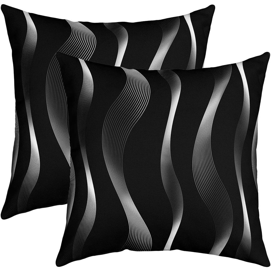 Image of 2pc2pcs 2pcs Decorative Pillow Set, Striped Modern Black And Gray , Suitable For Home Sofas Or Beds. Abstract Curve Pillows Are An Gift For , In Sizes 14x14, 1x1, 18x18, And 20x20inch