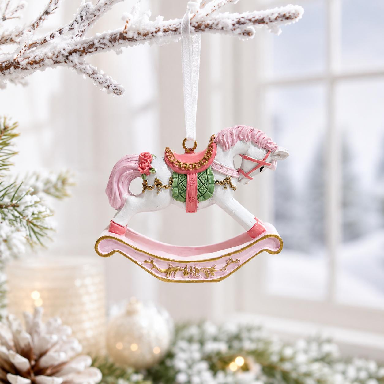 TEMU Ornamento per albero di Natale a forma a dondolo rosa, ciondolo vintage a forma a dondolo girevole, decorazione per le feste per la casa,