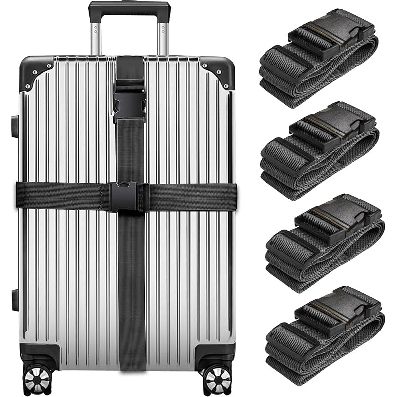 E-shop 4er-Set Gepäckgurte, strapazierfähige und Diebstahlsichere Reisekoffer-Gurte, gewebt und Business-Stil, mit verstellbarem Schultergurt,