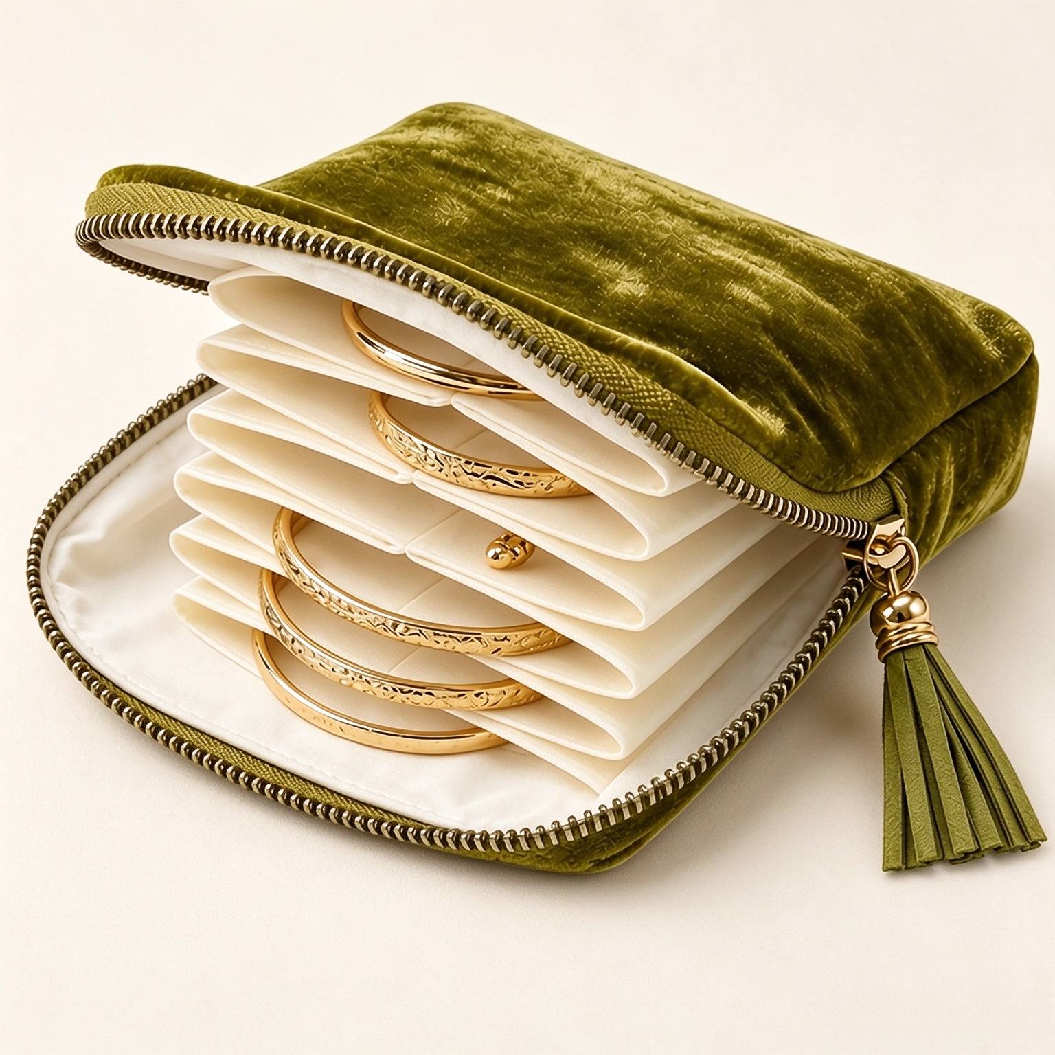 Portable Velvet Tassel Jewelry Organizer with Zipper Closure