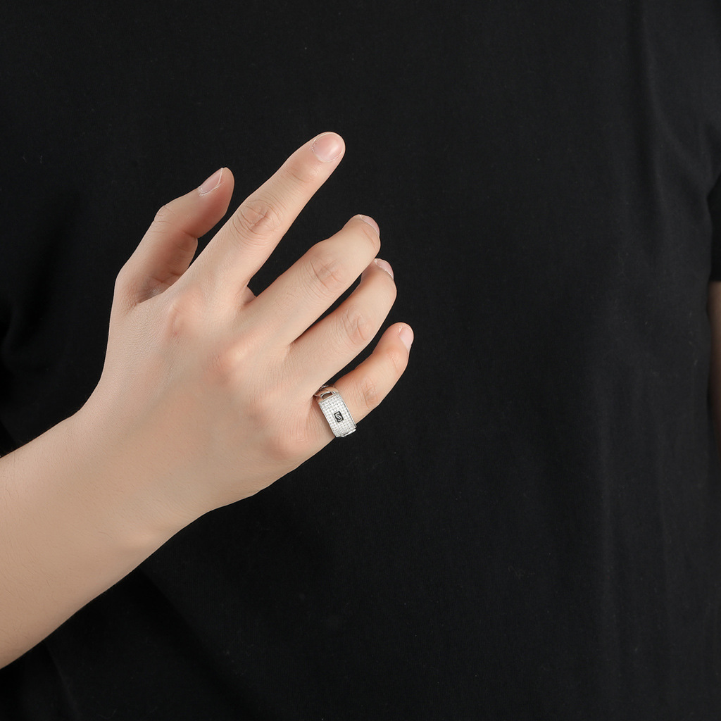 925 Silver Hip-Hop Geometric Moissanite Ring, Fashionable