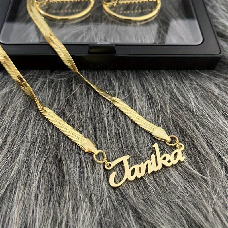 TEMU Personalized Name/initials Necklace & Hoop Earrings - Jewelry Set For, Dainty Snake Chain & Hoops, Minimalist Luxury Matching Pair For Casual