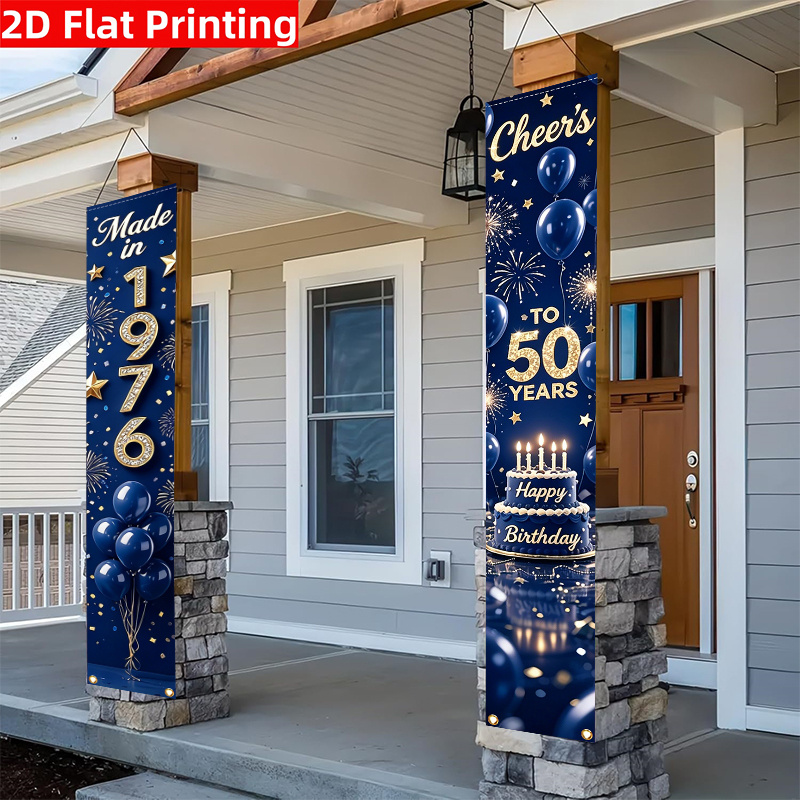 TEMU 2D Flach, 2 Stück 2D flache Polyester-Bannerflagge zum 50. Geburtstag, hergestellt 1976, Prost auf 50 Jahre, Hängebanner für Geburtstagsfeier,