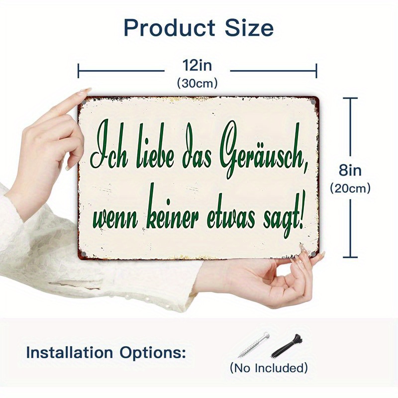 E-shop 2D Flach, ., Vintage Metallschild (20.32Cm X 30.48Cm), "Ich liebe den Klang, wenn spricht" Schild, Lustige Deutsche Zitat Blechplakette, Retro