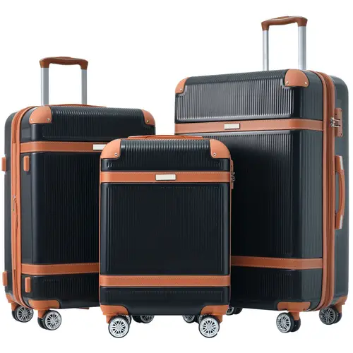 hardshell luggage sets 3pcs double spinner 8 wheels suitcase with lightweight 20 24 28