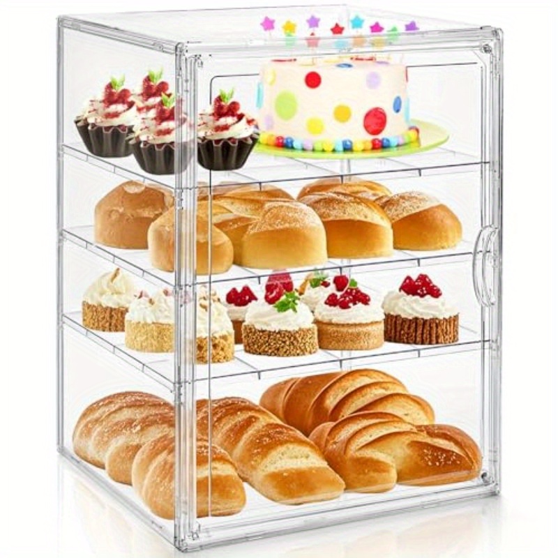 14 Clear Bread Box 4 Tier Bakery Display Case Bread Holder for Kitchen Counter Pastry Bread Storage Organizer with Magnetic Door for Homemade Bread Bagel Muffins Cupcake Collectible