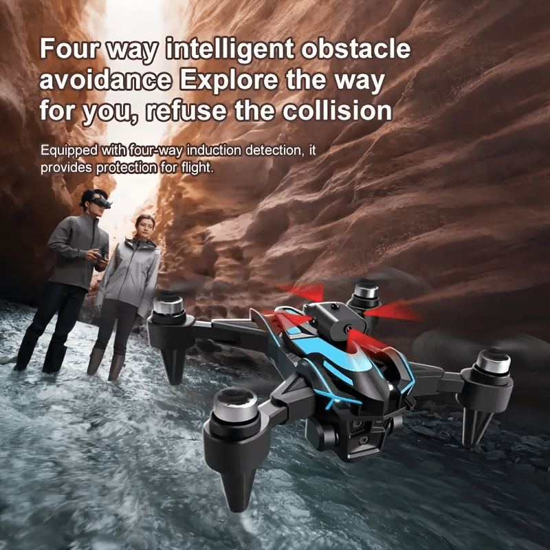 K12 Max Upgrade RC Drone Toy with Brushless Motor, HD Camera, 360° Obstacle Avoidance & Optical Flow - Wireless Remote Control, Realistic Drone Sounds, STEM Learning Gift for Teens 12+ (Black with Blue Accents), Remote Control Drone, Tech Gift, Highquality Construction