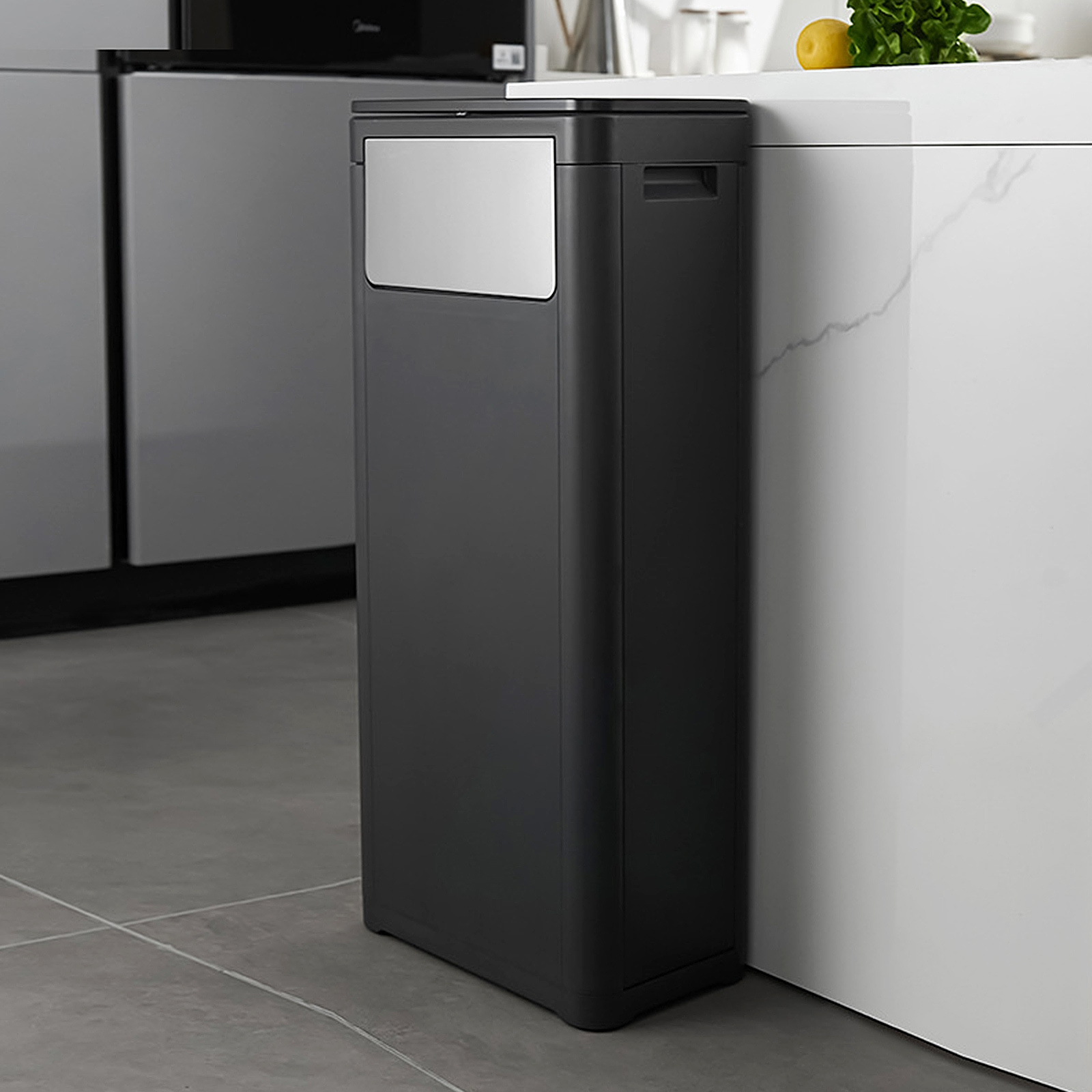 TEMU 32l Double-opening Large Capacity Assembled Trash Can, Black Plastic Trash Bin, With Press/push Lid Opening Mode, Suitable For Kitchen, Living