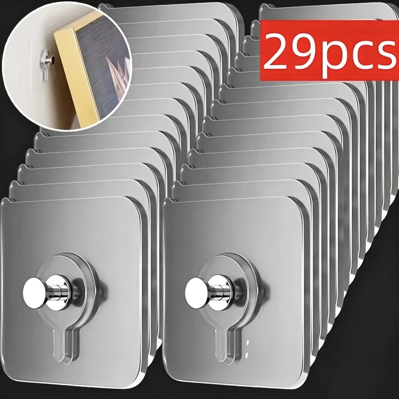 29-pack Strong Adhesive Wall Hooks - No-drill Waterproof Modern Plastic Hangers For Kitchen And Bathroom, Without Damage, Perfect For Hanging Pictures, Frames, Posters, Clocks & More, Utility Hooks