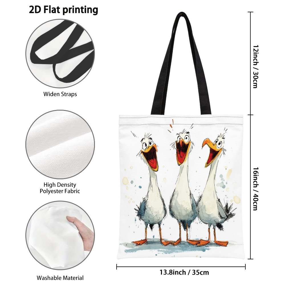 TEMU 1pc 2d Flat Printed 3 Laughing Design Tote Bag, Reusable Grocery Bags With Large Capacity, Foldable And Lightweight Shoulder Bag For Daily ,