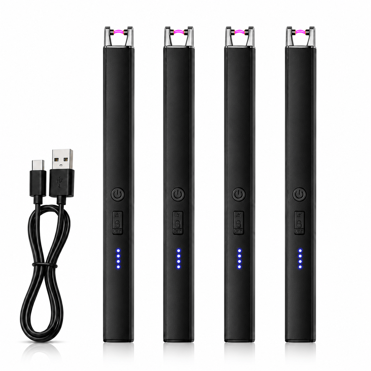 TEMU 4pcs Plasma Electric Lighter, Usb Rechargeable Lighter, Kitchen Candle Lighter, Windproof Flameless Lighter With Display And Safety Switch,