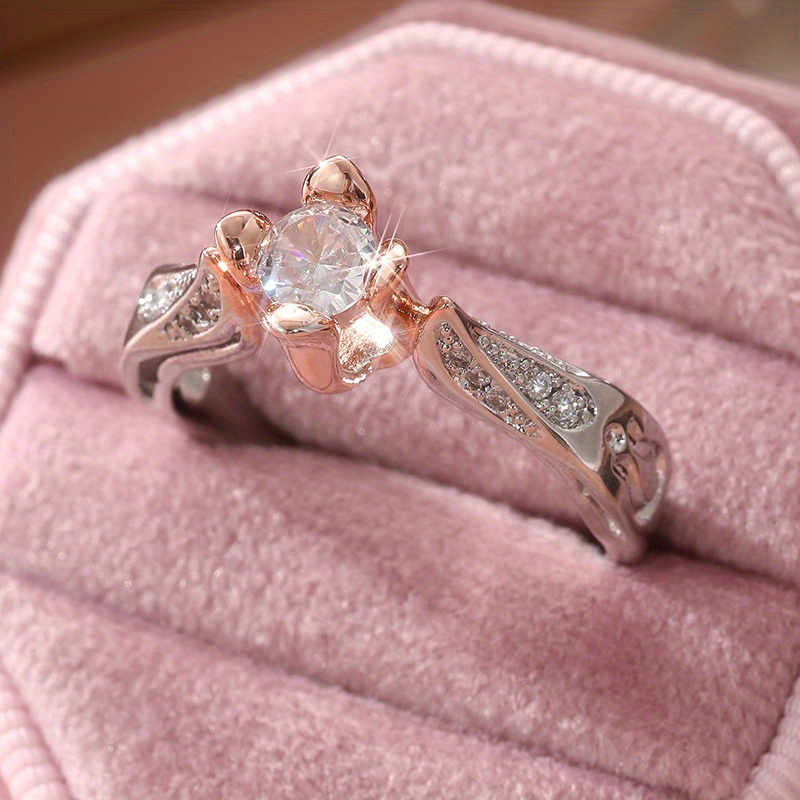 Romantic Rose Flower Zirconia Ring for Women
