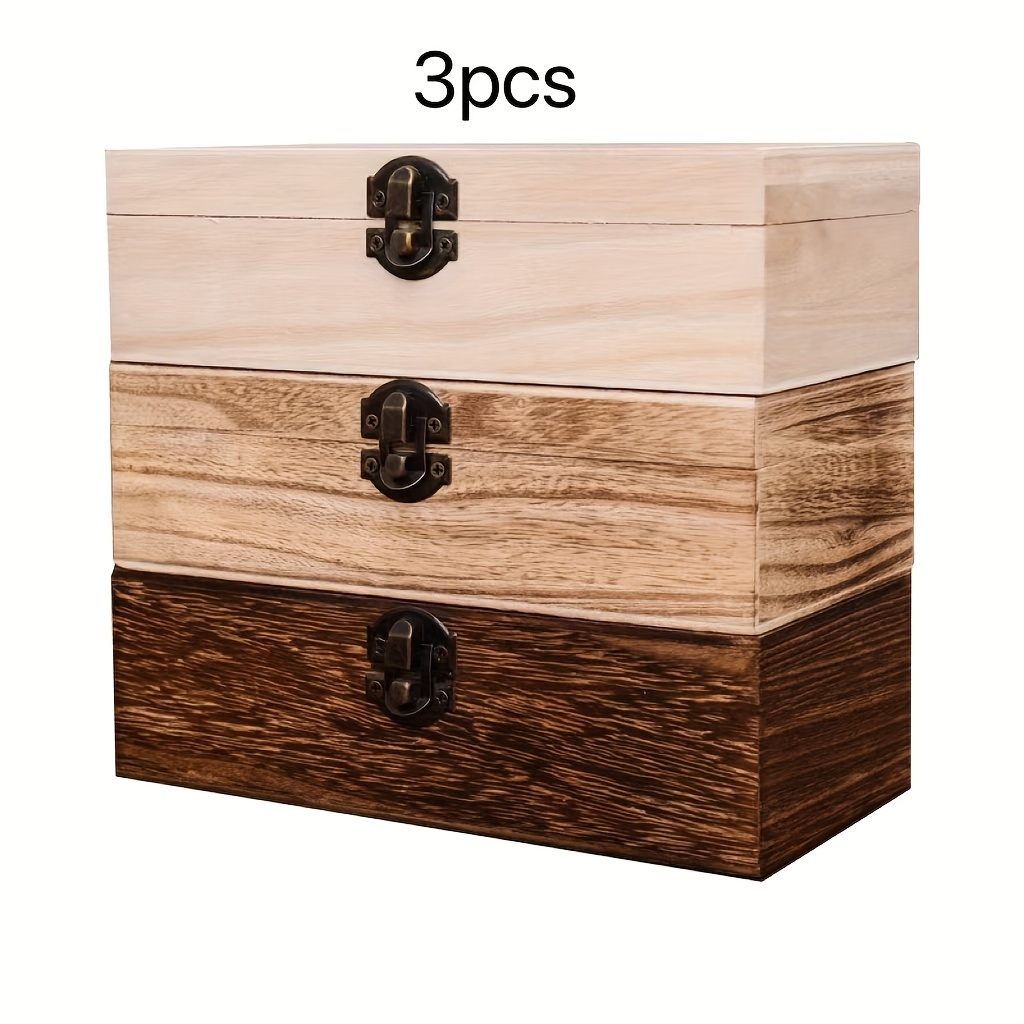 TEMU 3pcs Retro Wooden Storage Box With Lid And Lock , Multifunctional Storage Box In 3 Colors, Perfect For Jewelry Storage And Gift Packaging
