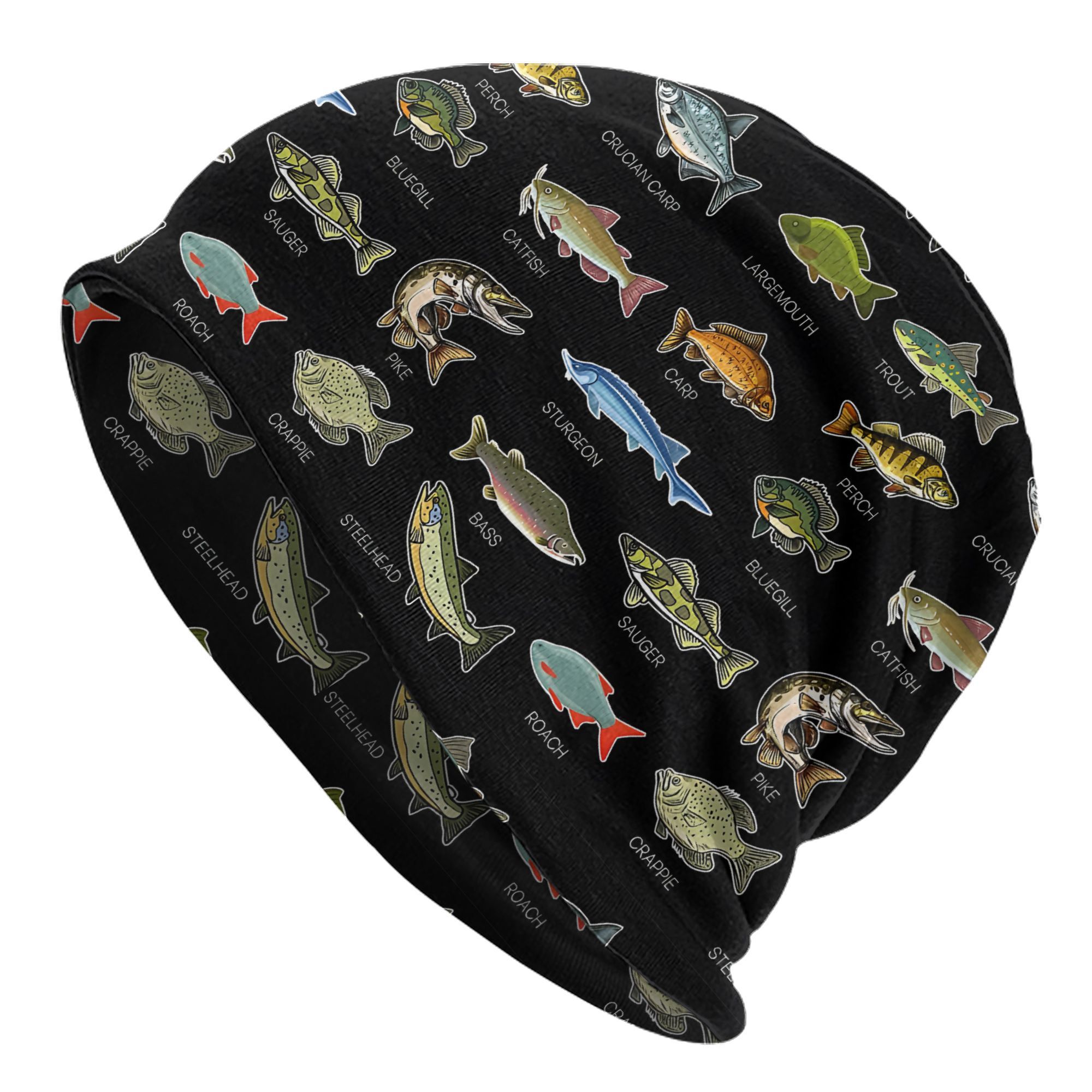 TEMU Men's Knit Skull - Colorful Fishing Design With Bass, Walleye & Trout Illustrations - Outdoor Hat For & Fishing Enthusiasts, Fishing Hat, Angler
