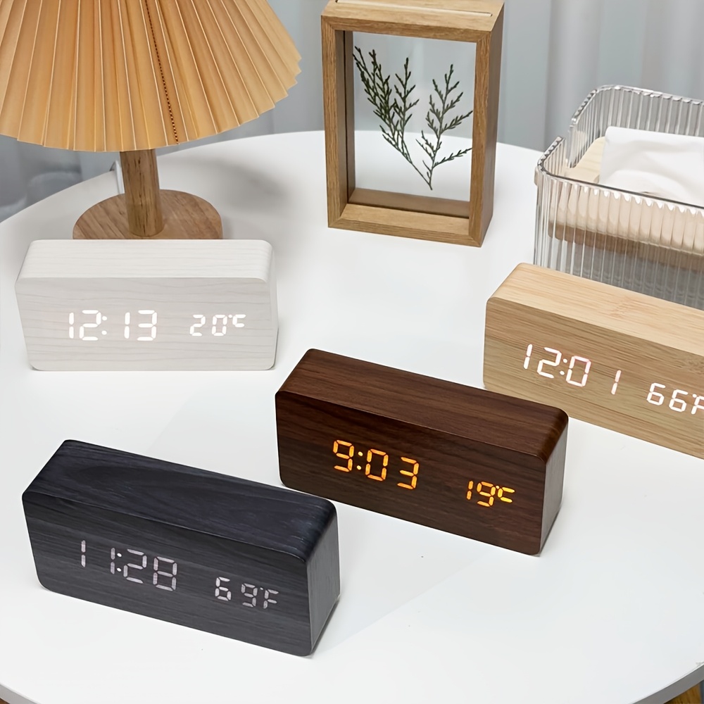 smart life wooden clock alarm clocks for bedroom table clock   device decoration   morning bedside table clock voice control desk digital alarm clock