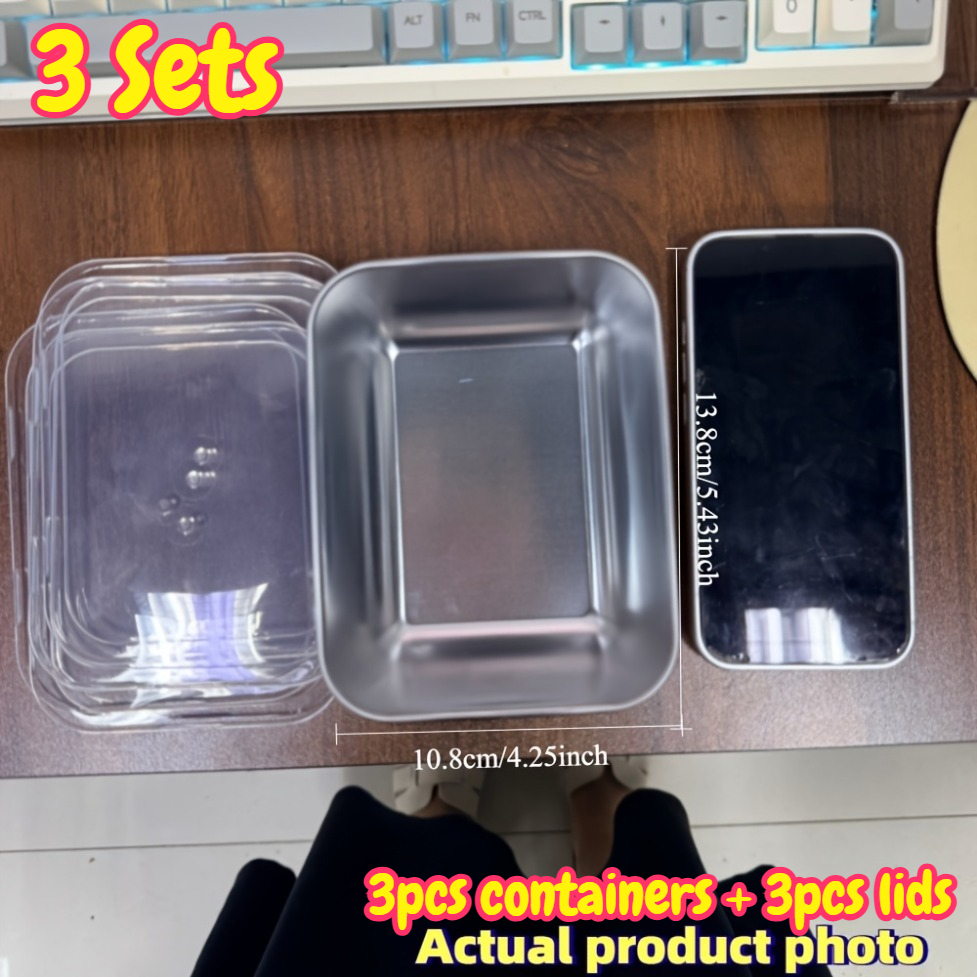 TEMU 6pcs 410 Stainless Steel Food Storage Containers With Lids (3pcs Containers And 3pcs Lids), Stackable Leak-proof Lunch Boxes, Suitable For Meal