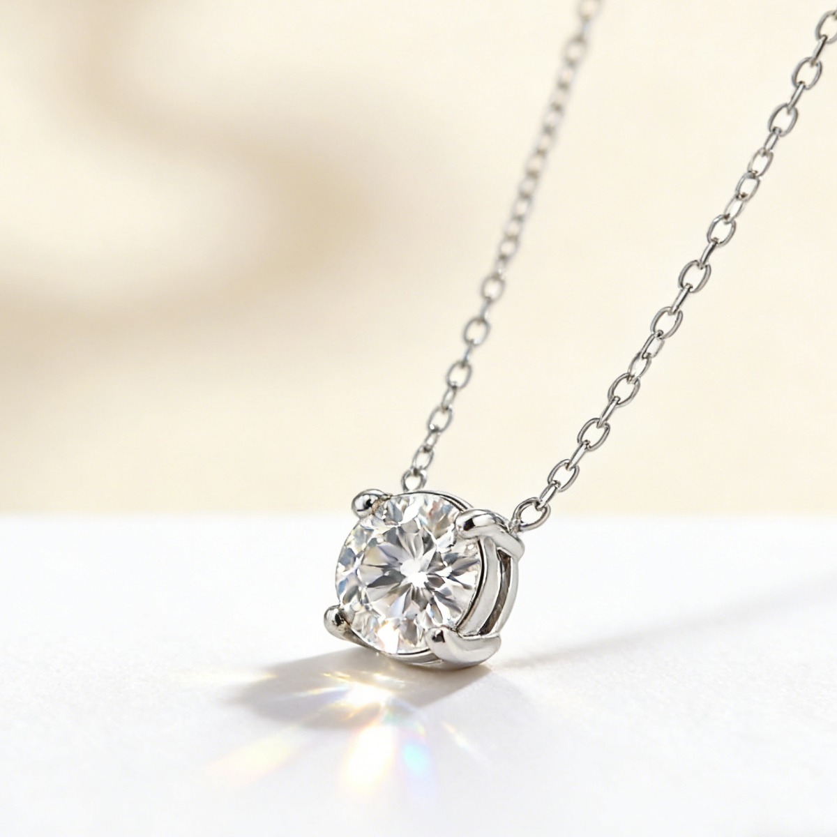 1.0 Carat Classic and Sparkling Round-Cut Moissanite Pendant Necklace