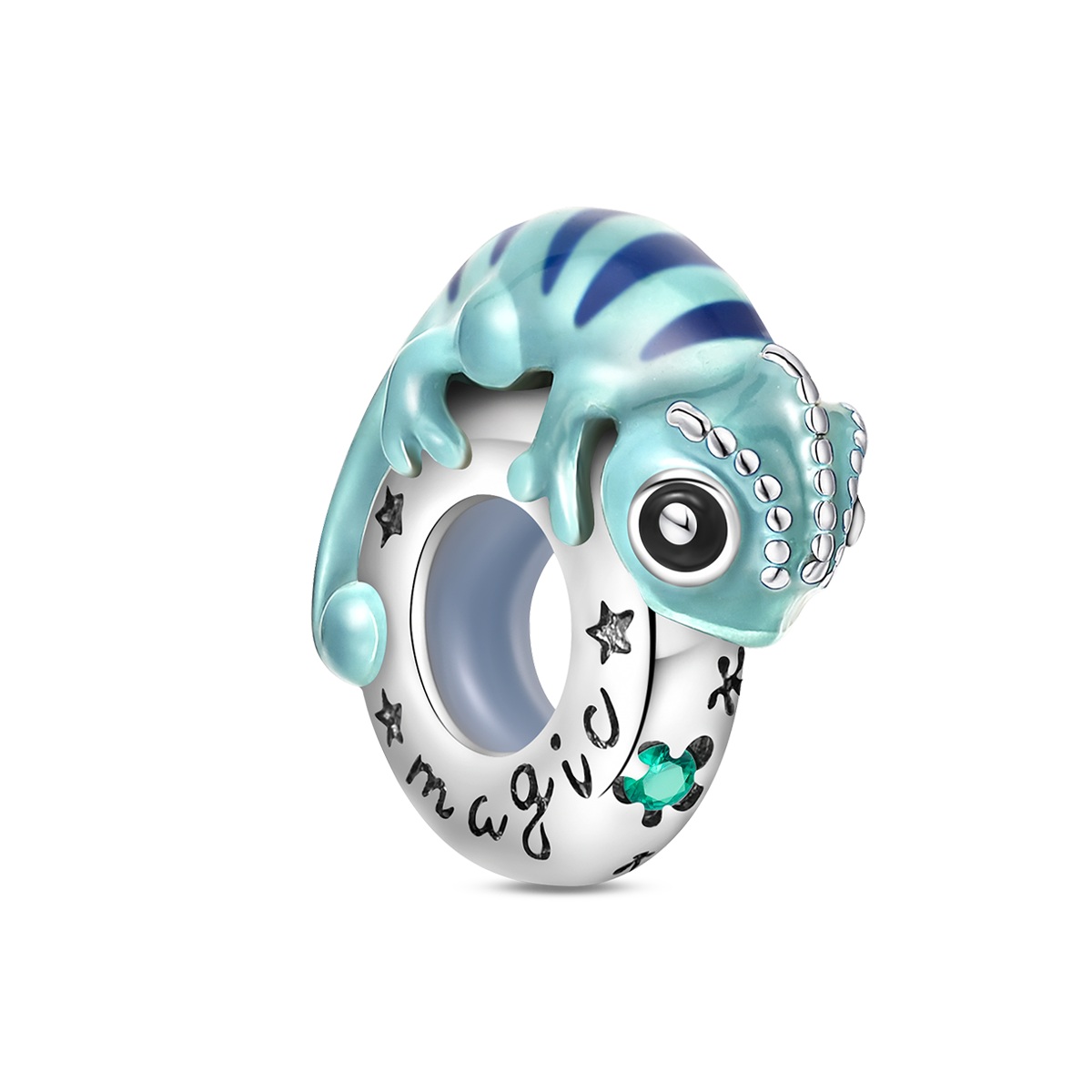 Image of 1pc Silver-plated Chameleon Spacer Bead Suitable For Original 3mm Bracelet Necklace Diy Pendant Making, Women's Gift, Ideal For Daily Wear, Birthday Parties, And Holiday Gifts