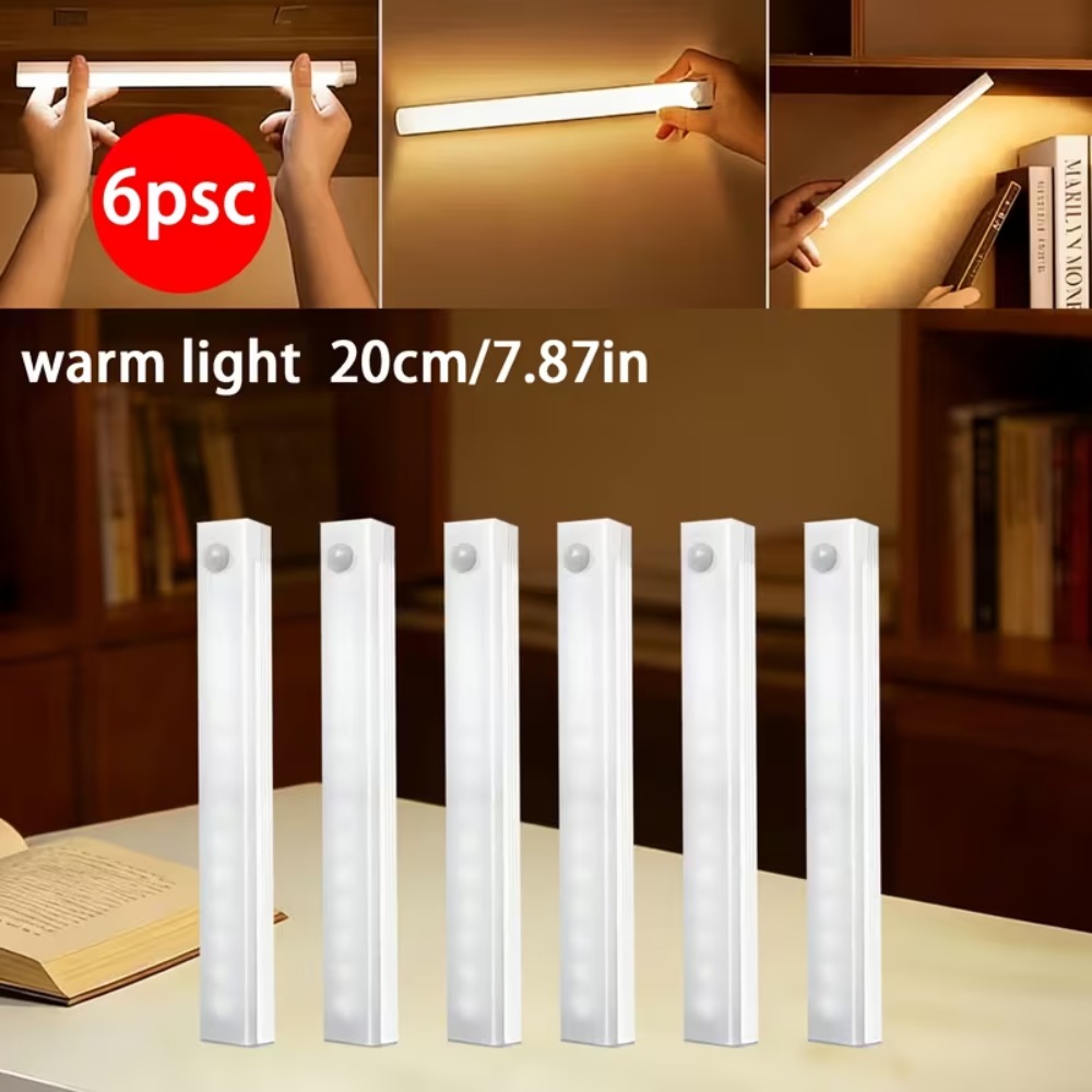 6pcs Led Motion Sensor Cabinet Light, Wireless Magnetic Under Cabinet Lamp, Usb Rechargeable, Punch-free Install, Dimmable, Cool White & Warm White Selectable, Closet Wardrobe Kitchen Night Light