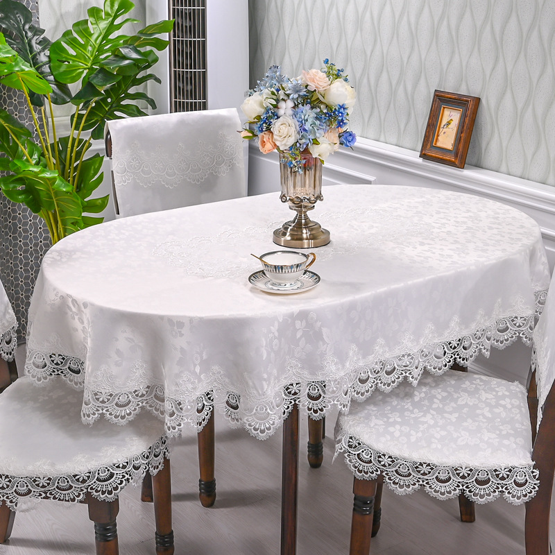 2026 new style european lace tablecloth suitable for round elliptical tables machine   luxury solid color table cover with chair cushion base suitable for   restaurant valentines gift