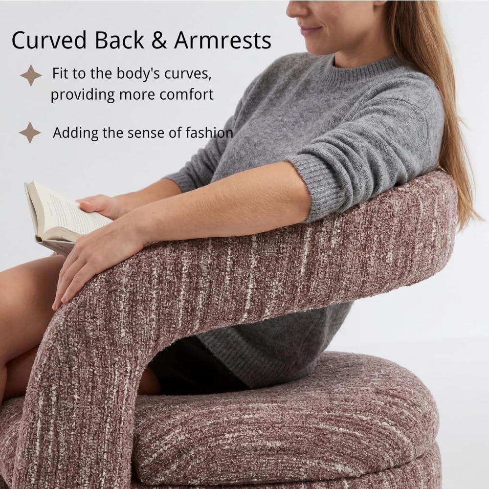 1pc Modern Accent Living Room Chair Set with One Ottoman, Upholstered Barrel Sherpa Lounge Side Chair, Comfy Side Reading Reclining Chair for Living Room, Bedroom, Apartment, Reading Room, Office