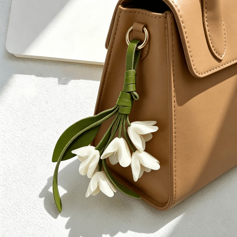 TEMU Handmade Pu Bell Orchid Keychain Pendant Creative Keychain, Gentle And Happy Three-dimensional Bell Orchid Versatile Bag Decoration, Simple And