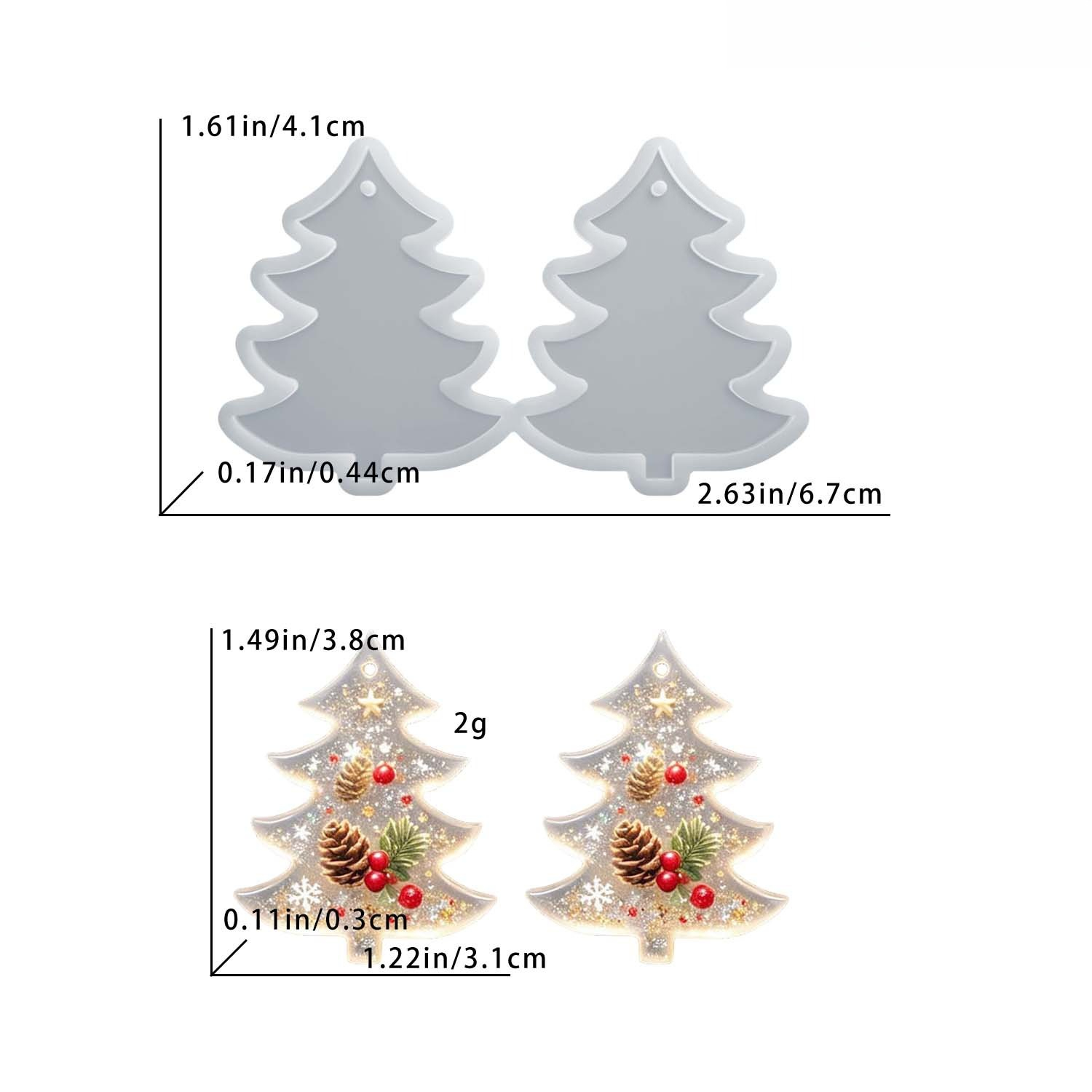 TEMU Moule en silicone et résine 2 cavités Arbre de Noël Pendentif Moule en silicone et résine, Moule de moulage de breloques de tag suspendues de