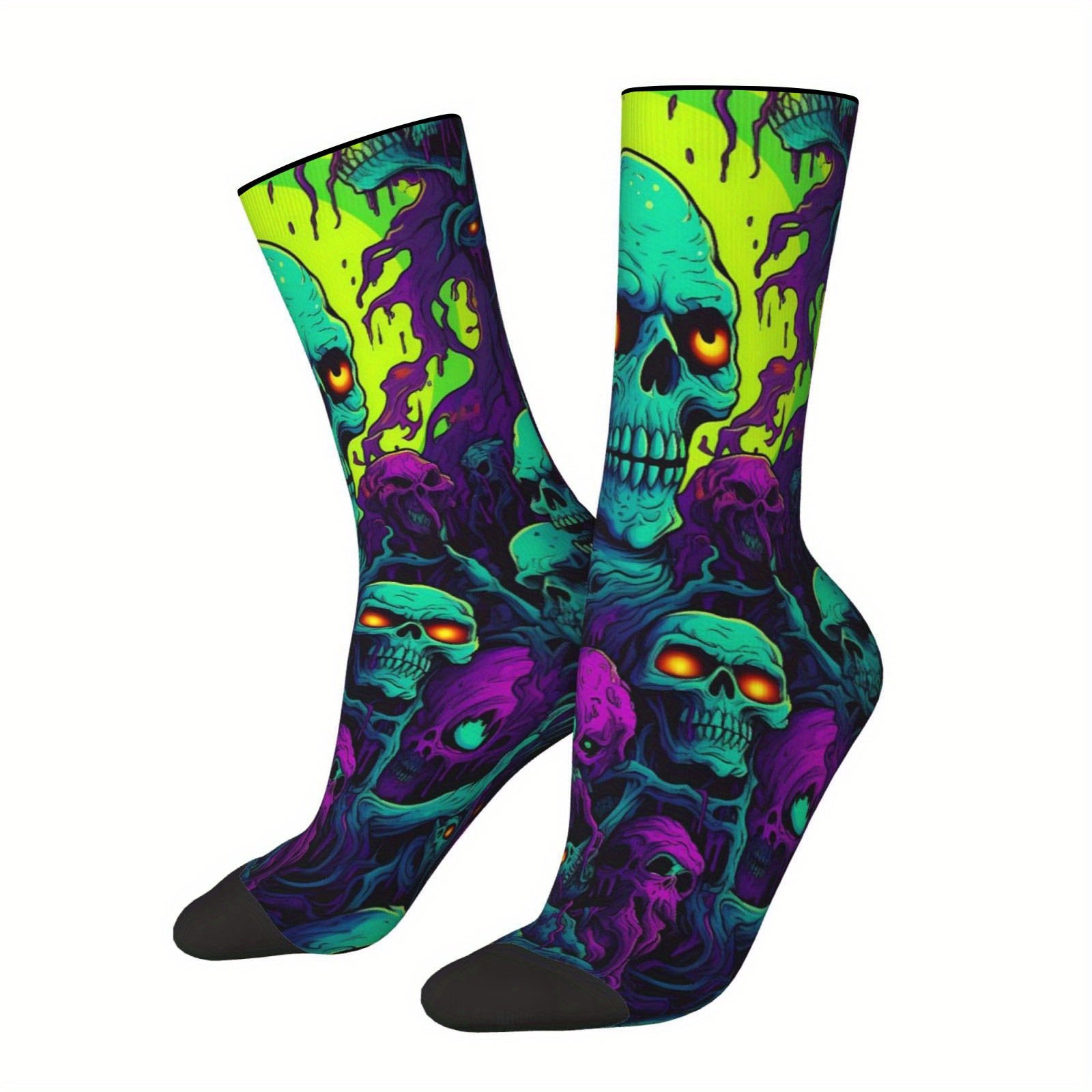 TEMU 1 Pair Novel Socks, Fashion Pattern, Polyester & Spandex Blend-soft And Comfortable Leisure Socks, Breathable Sweat-absorbent Sports Socks