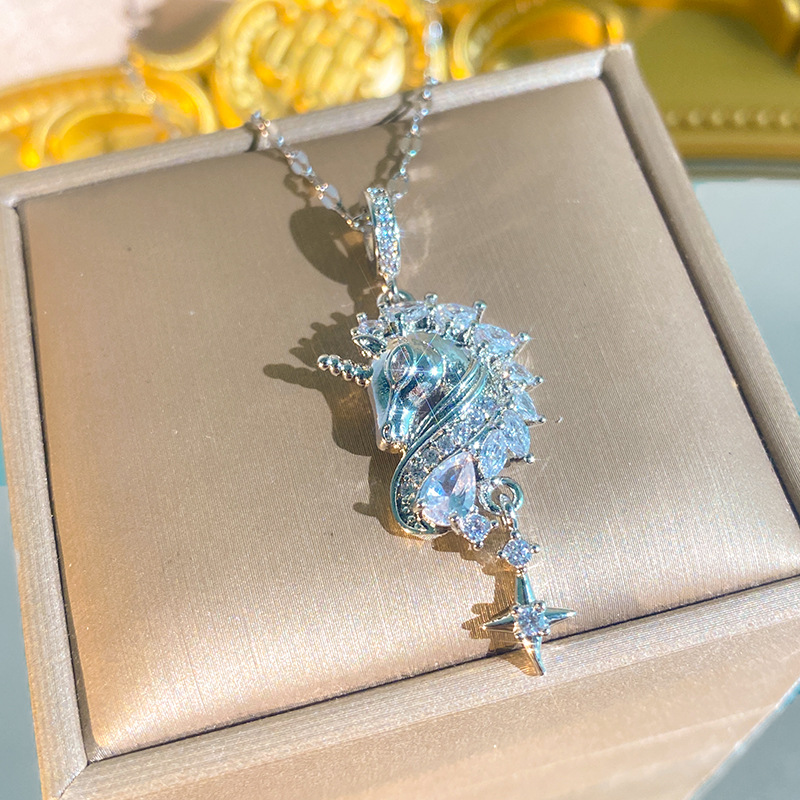 TEMU Crystal Unicorn Titanium Steel Necklace | Women Light Luxury Collarbone Chain, Moissanite Mosaic, Boho Vintage Style, Suitable For , Ideal Gift