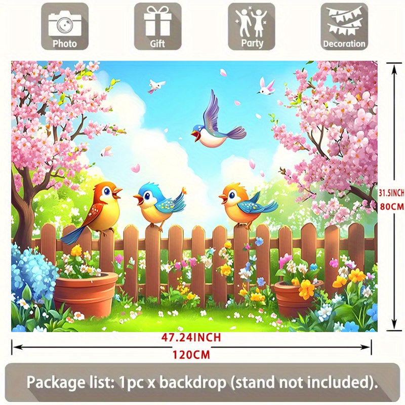 TEMU 1 Party Banner Featuring A With Vibrant Birds And , Made Of Polyester Fiber, Suitable For Home Decor, Room Decoration, Wall Decoration, And As A