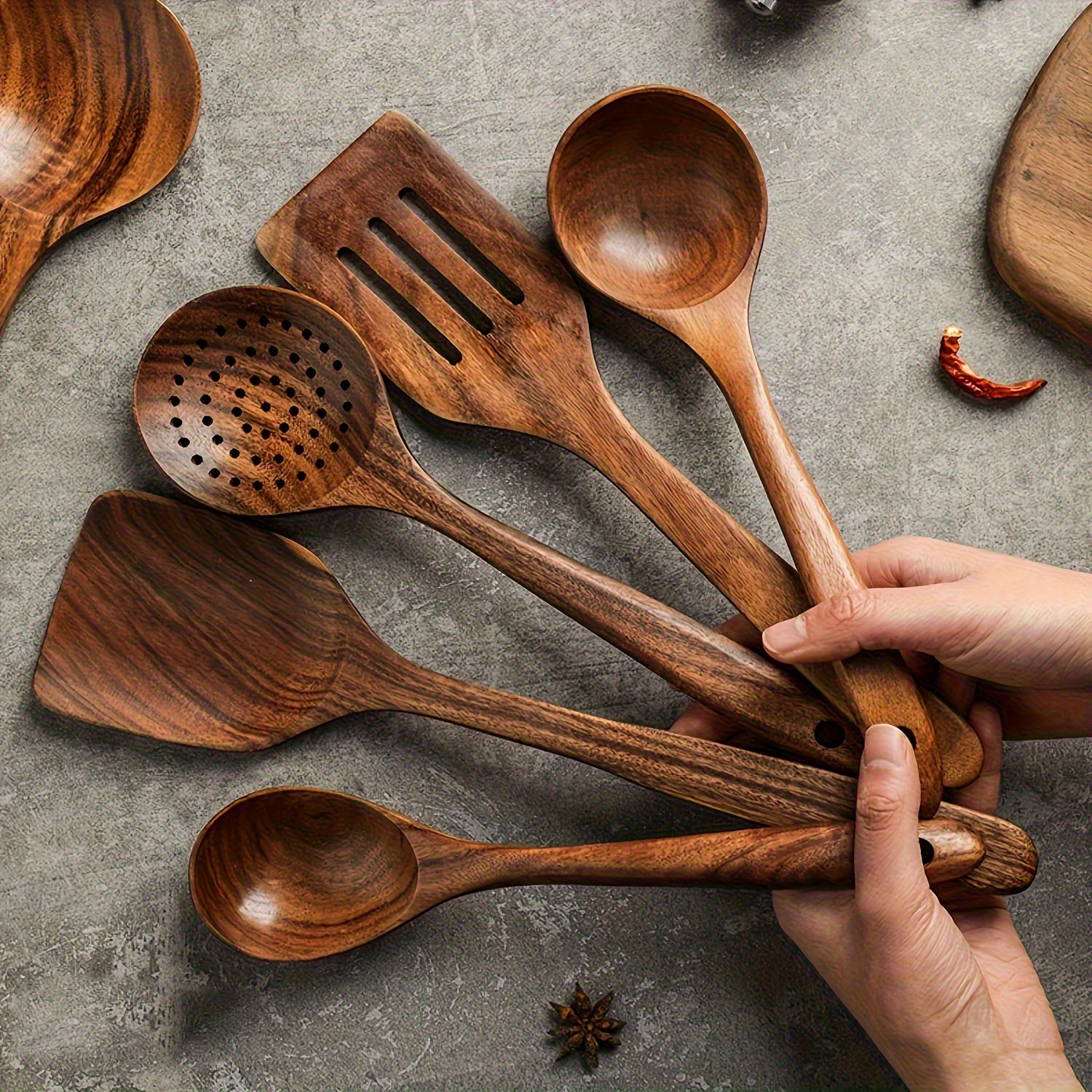5 pièces ensemble cuillères en bois spatule écumoire - Temu France