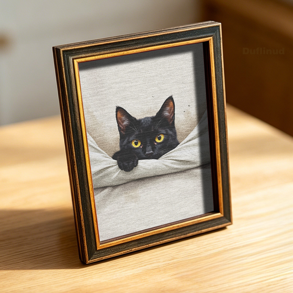 TEMU A Cute Black Cat Peeking Out, Mini Fridge Magnet, Small Wooden Painting, Big Golden Eyes, Paws Gripping A White Sheet, Fun Fridge Door