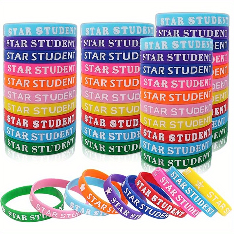 TEMU 50pcs Braccialetti in Silicone per Studenti - Bracciali Motivazionali Multicolori per Eccellenti Studenti, Apprezzamento degli Insegnanti,