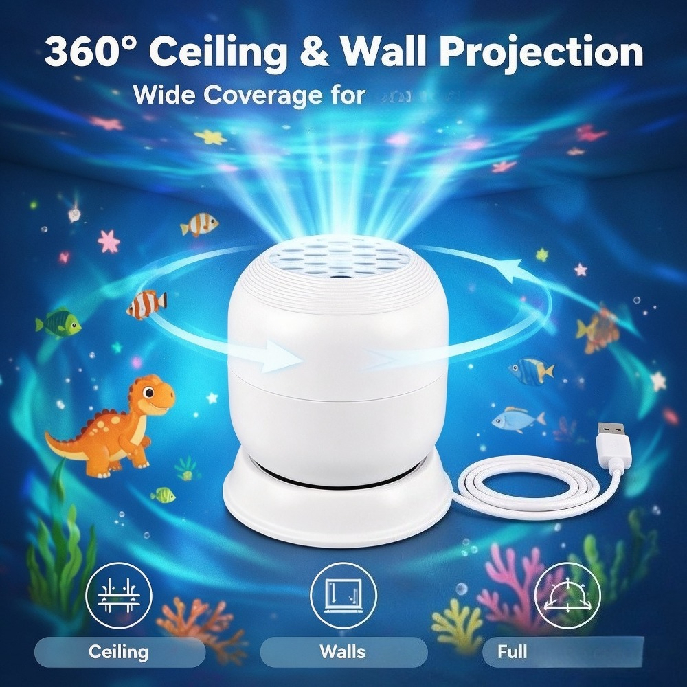 TEMU Usb Dinosaur Dynamic Projection Lamp, Led Dinosaur Forest Themed Elements, 360° Rotating Light And Shadow, Non-slip Base, Soft Light Not , Abs