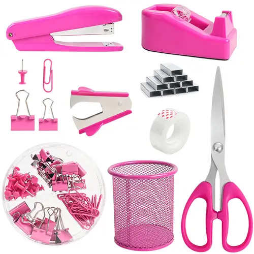 11pcs student stationery set including stapler tape holder pen holder sticky notes clips paper clips scissors and ruler suitable as a gift for