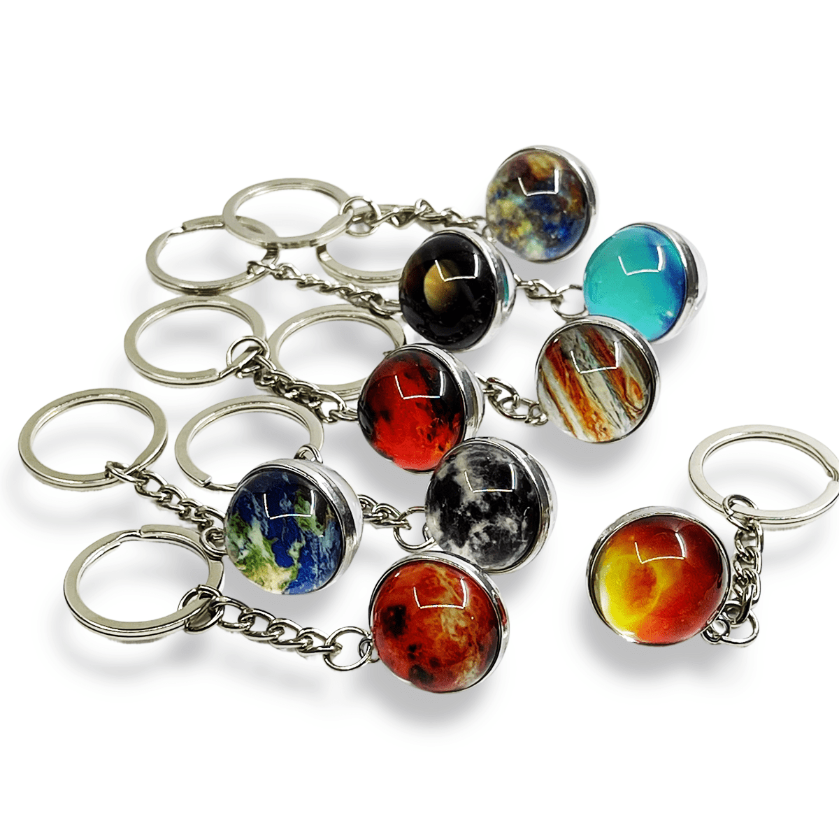 TEMU MAOKE Set Regalo Portachiavi Festa 9 pezzi Pianeti Luminosi al Buio Ciondolo Portachiavi Solare Terra Ornamento da Appendere Sfera di Vetro