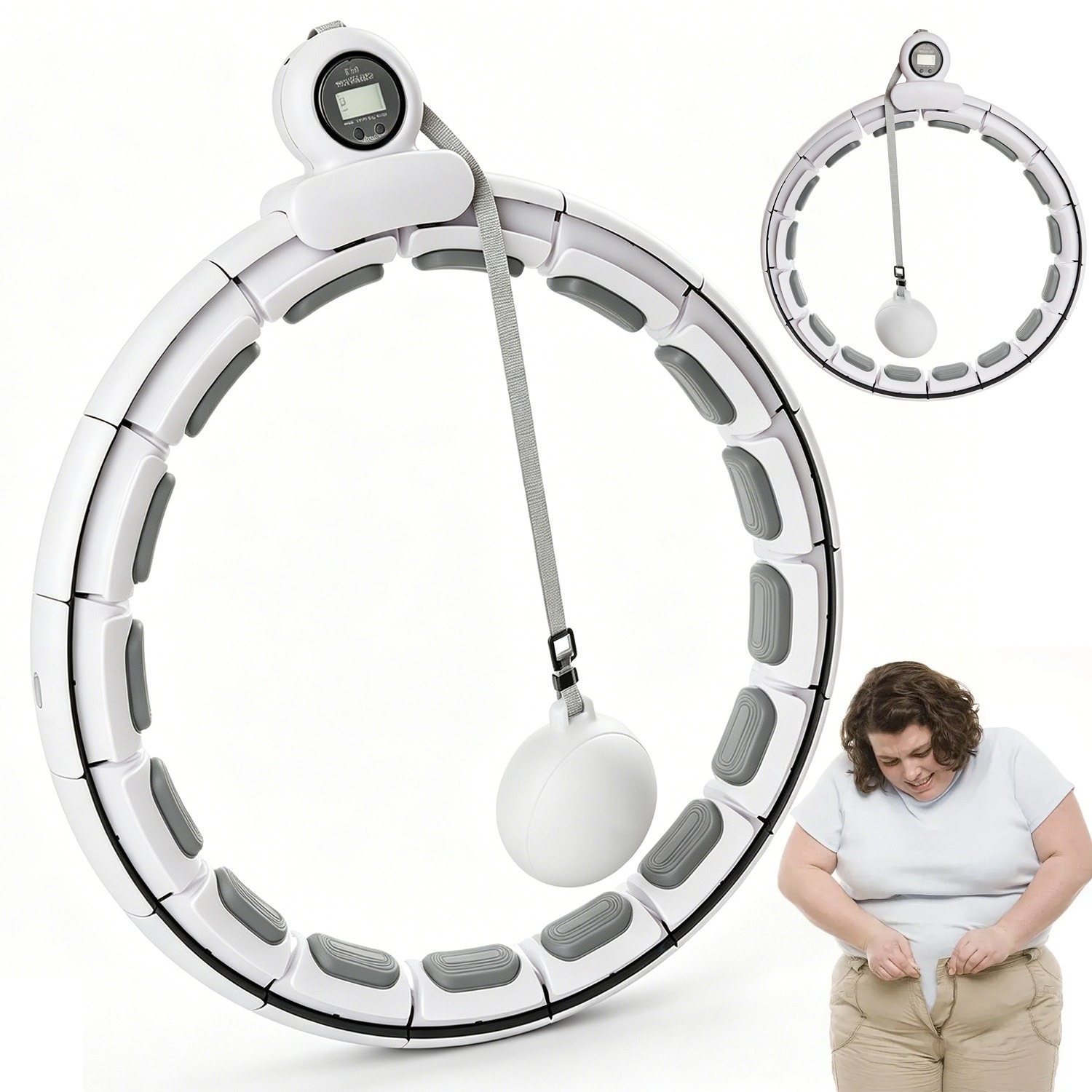 Image of Weighted Fitness Hoop With Ball, 16-knot Adjustable Fitness Hoop, Detachable Exercise Hoop For Waist Workout For -110cm