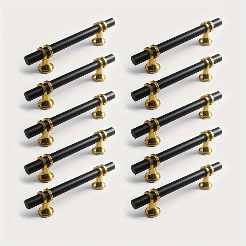 

10pcs Poignées de en Inoxydable Élégantes Noires & Dorées - Polie, Métallique Tiroirs & Armoires, Tailles 64mm/96mm/128mm/160mm/192mm - la Décoration de la et du