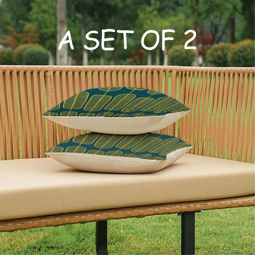Outdoor Pillows 2pcs Set with InsertAbstract Golden Teal Geometric Seed Pod Pattern Print 18x18 Inch Outdoor Throw Pillow with Insert, Water-Resistant Fabric for Patio Garden Sofa Bench and All-Season Home Decor Decoration with Insert