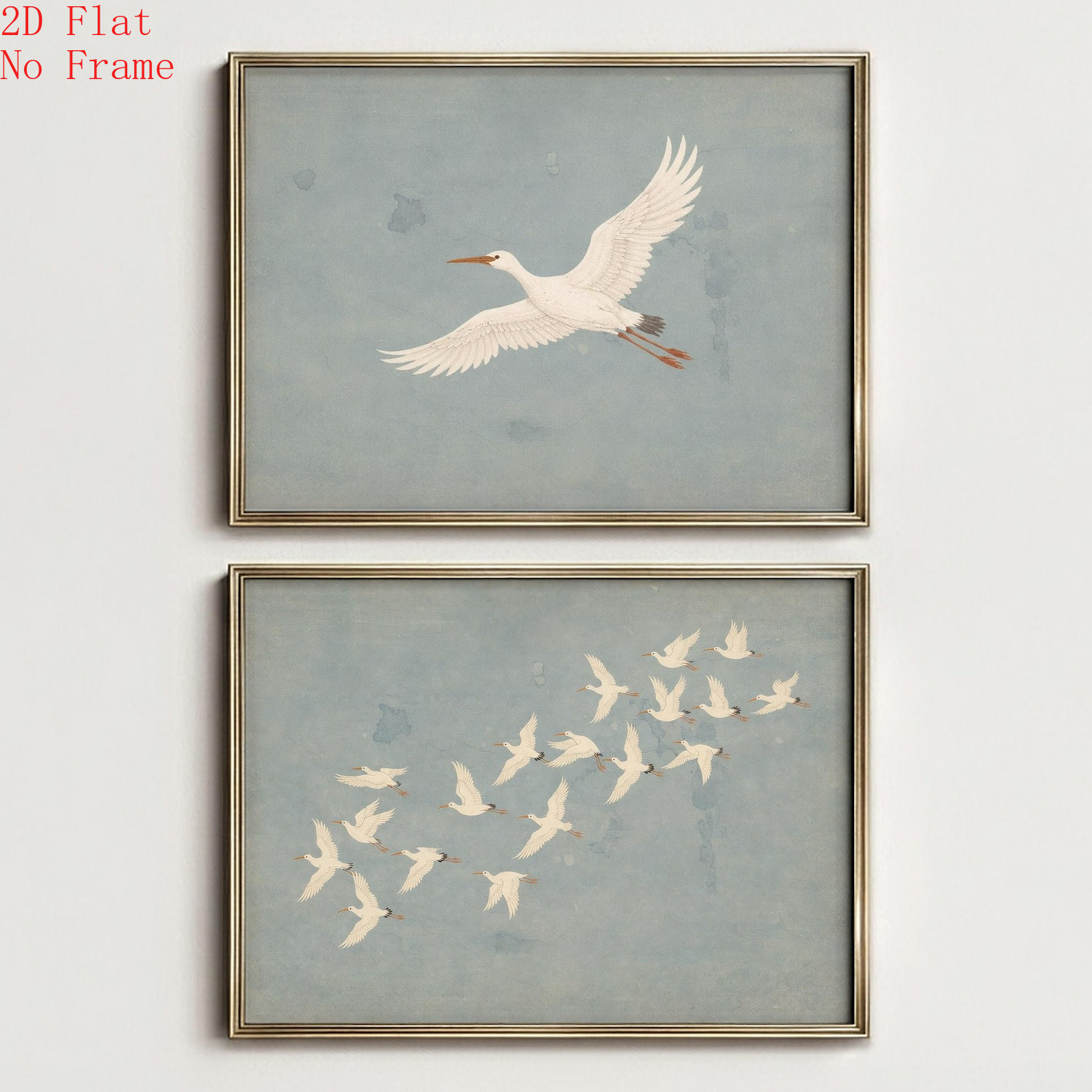TEMU 2d Flat, 2d Flat No Frame Canvas Poster 2pcs Set Of 2 Vintage Crane Wall Art, Flying Japandi Print, Minimalist Art, Neutral Gallery Wall Decor,