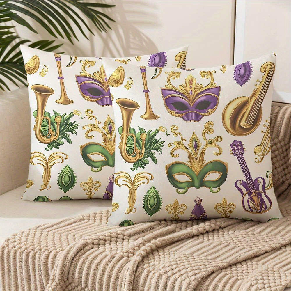 

2025 Mardi Gras Party Supplies Mardi Gras Party Throw Pillow Cover For Sofa Living Room Couch Bedroom Farmhouse Home Decor, Plush Cushion Cover 18x18in