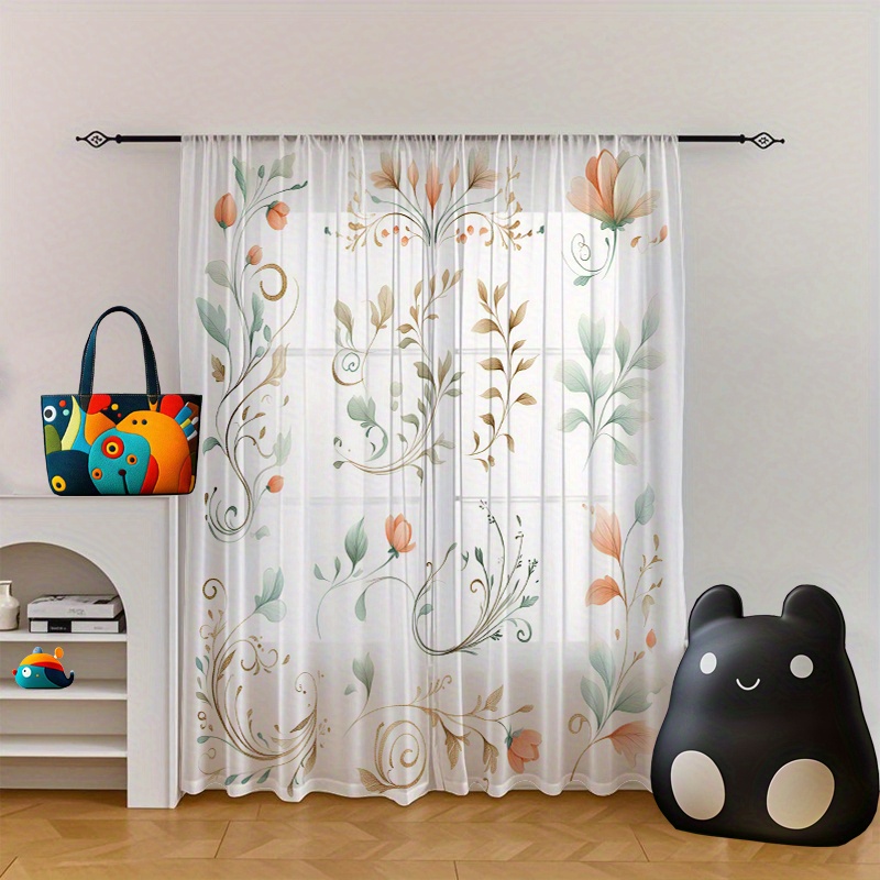TEMU 2 rideaux imprimés, festifs, cadeau, décoration de mariage, rideaux de fenêtre, décoration de fenêtre transparente florale dans un style et