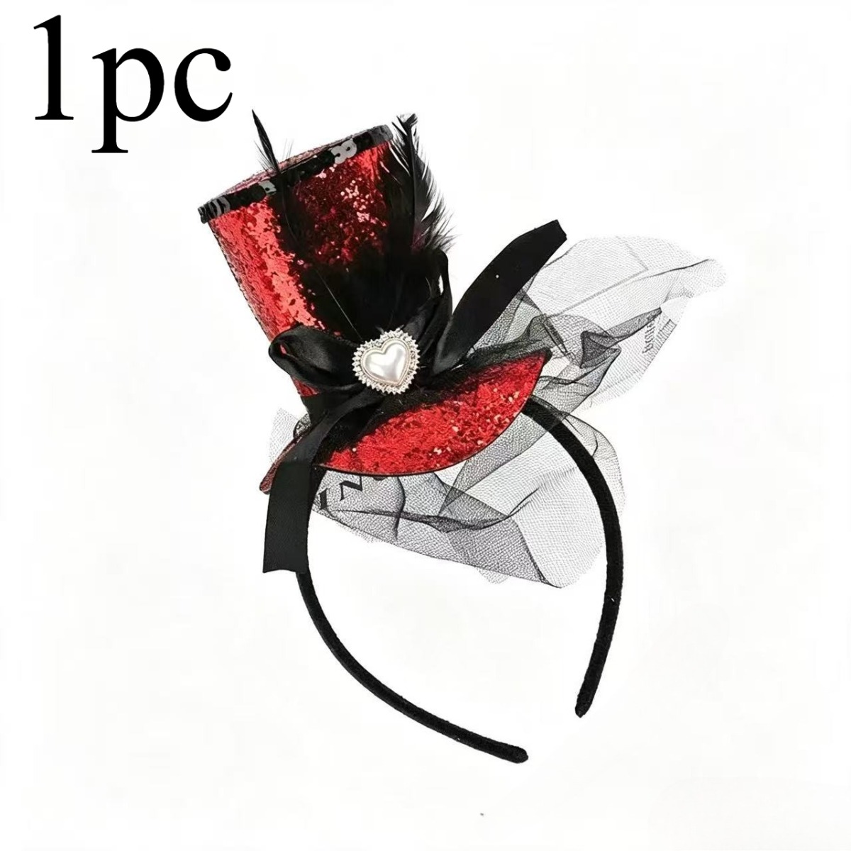 TEMU 1pc Red Top Hat Headband With Feather Decoration For Stage Performance, Party Styling Headwear