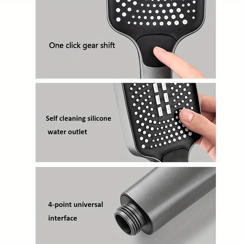 3-Gear Pressurized Shower Head with 2M Hose