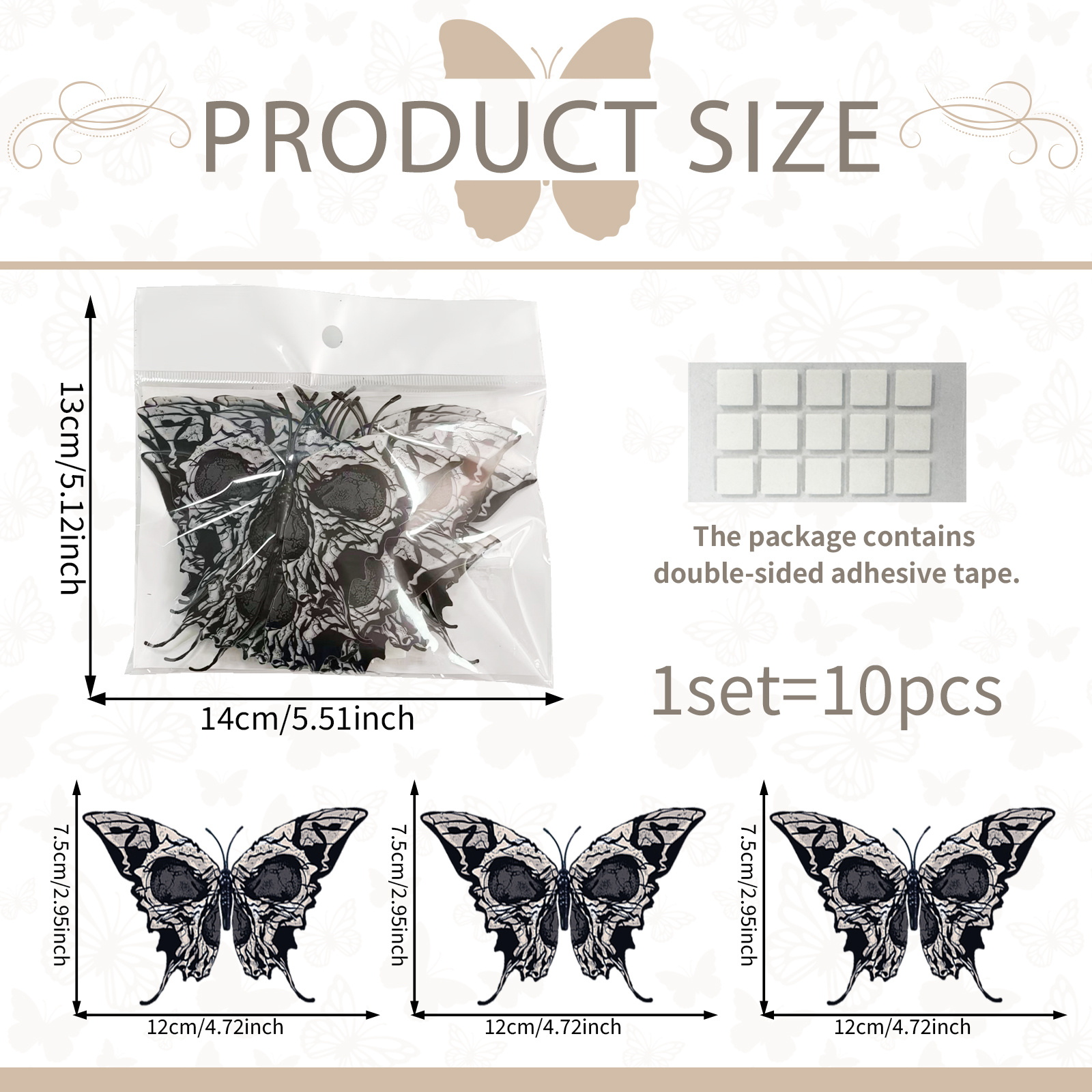 Image of Set Of 10pcs Self-adhesive 3d Pattern Wall Stickers, Home Decor For Haunted Houses, Studies & Spooky Halloween Backdrops, Py17504-kr