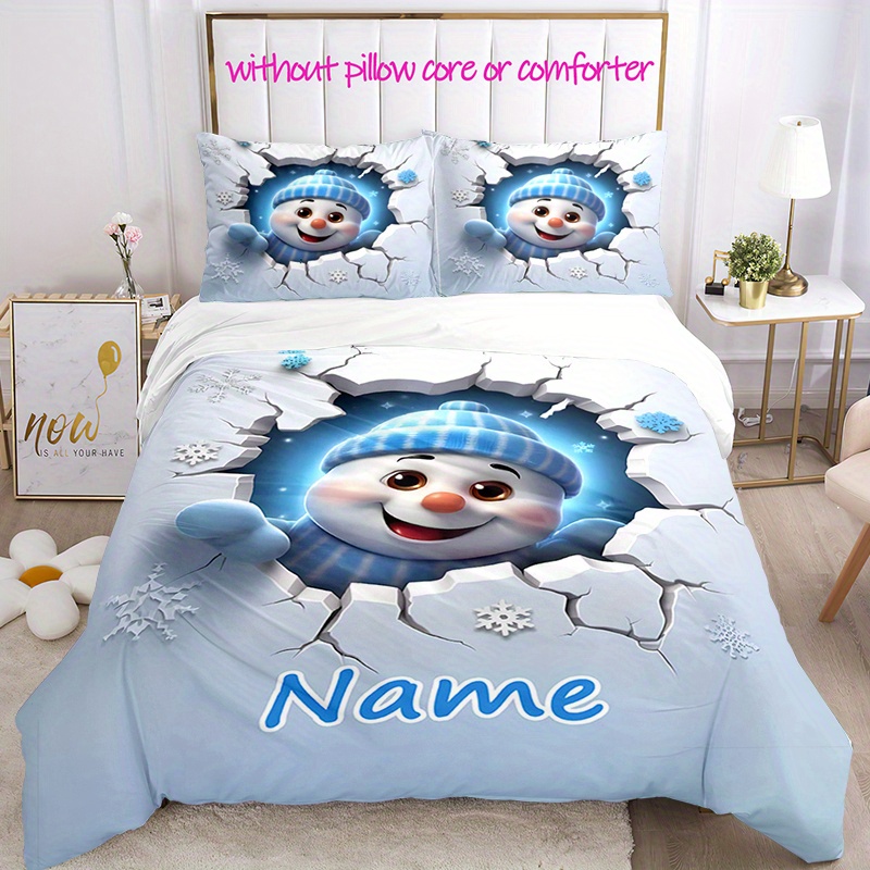 

Snowman Duvet Set - 3pcs Set And 2 Pillowcases, , Tear-, Zippered, Bedclothes For Christmas