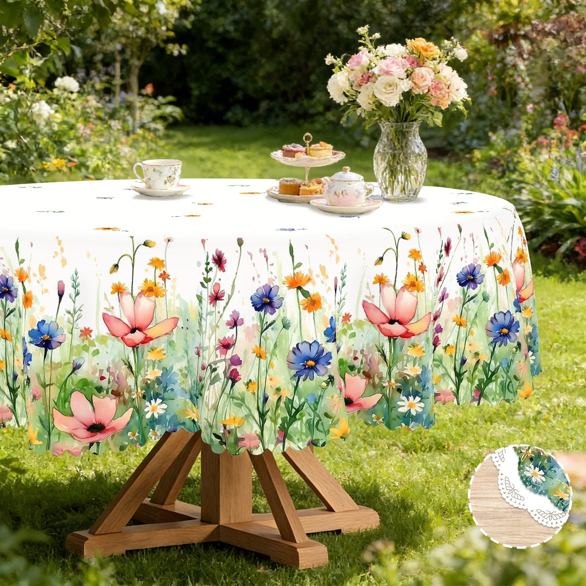 TEMU A Single Piece Of Watercolor Decorative Tablecloth - Suitable For Spring, Ramadan, Easter, Mother's Day, Father's Day, Thanksgiving, Christmas,