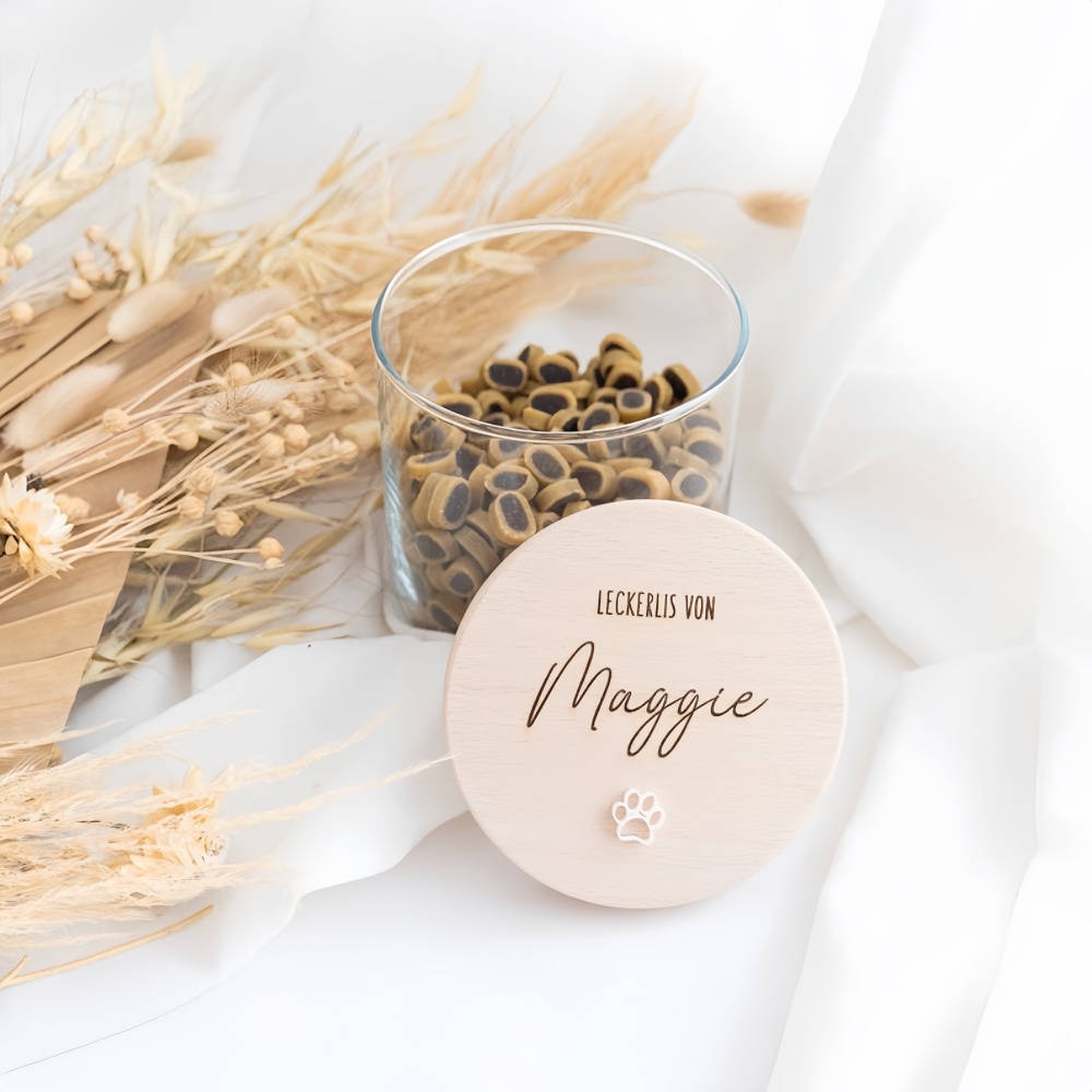 TEMU Personalisierter Hundenahrungs-Aufbewahrungsbehälter – Individueller Name/Text Deckel mit Pfotenabdruck – Eleganter, lasergravurierter